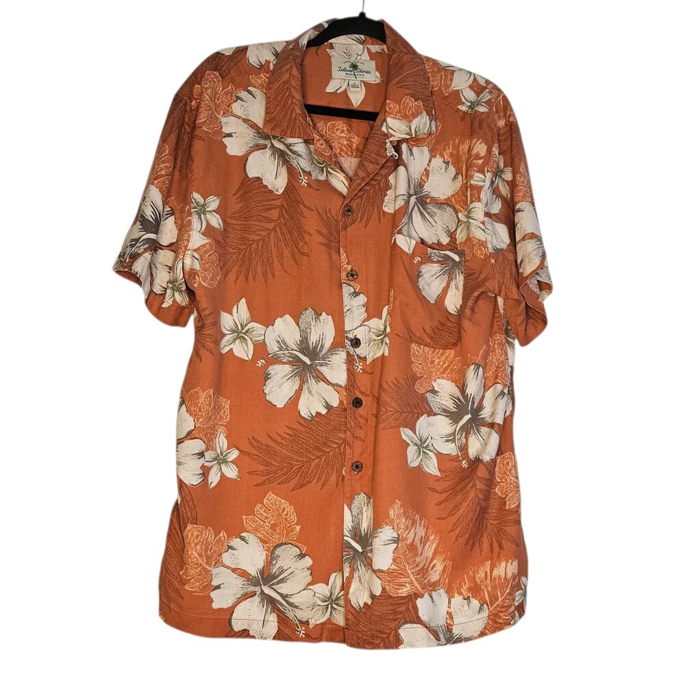 Island Shores Coral Floral 100% Silk Button down Casual Beach Shirt